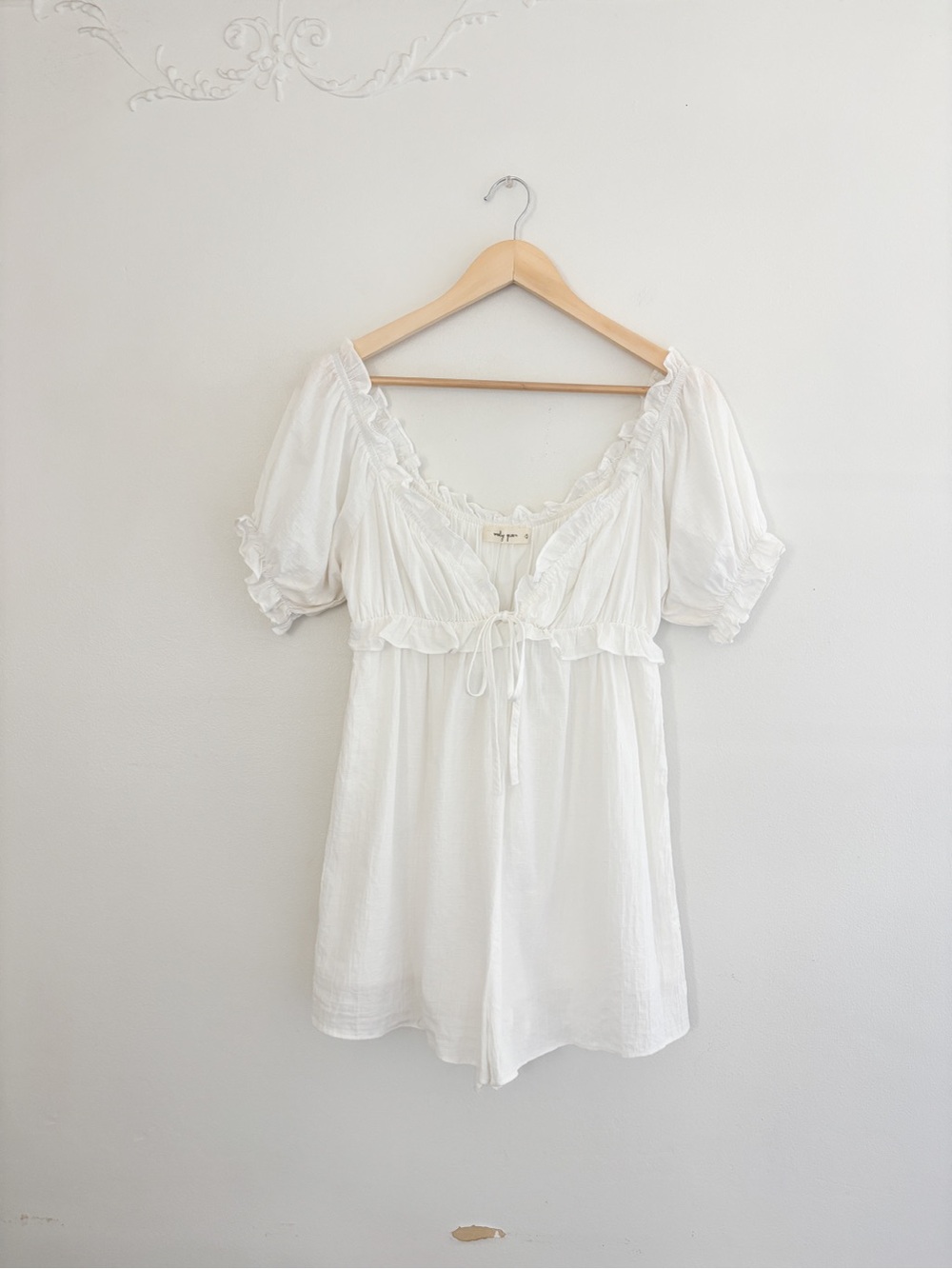 White Short Sleeve Babydoll Dress - Women
